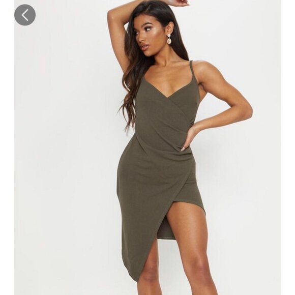 PrettyLittleThing | Olive Green Bodycon Midi Dress - Picture 1 of 4